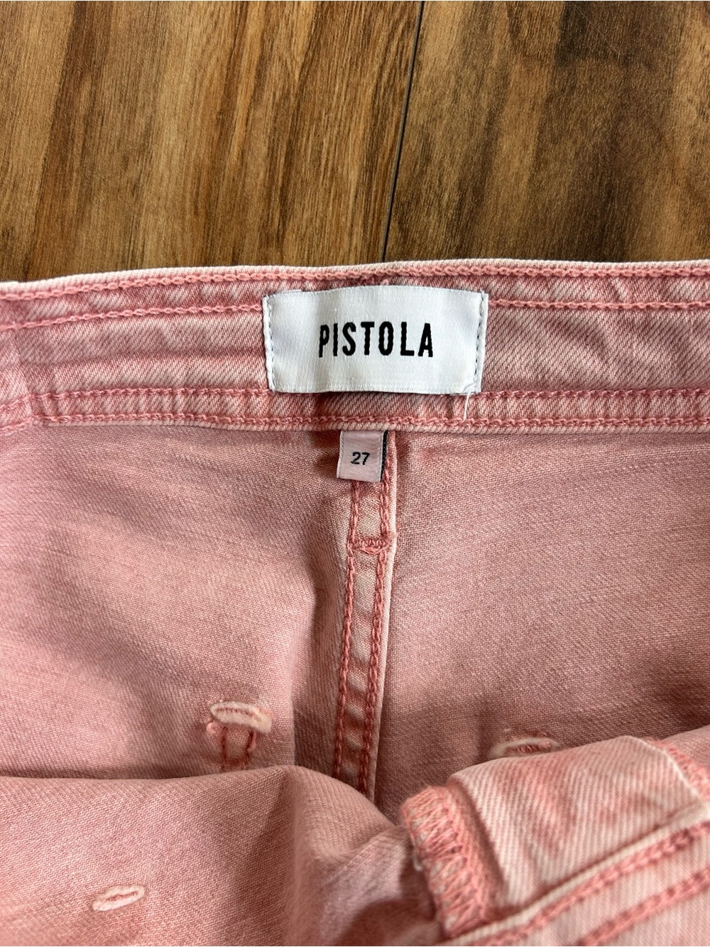 Pistola Penny Crop Light Pink Wide Leg Jeans Sz 27 US 4 High Rise Raw Hem - Picture 3 of 6